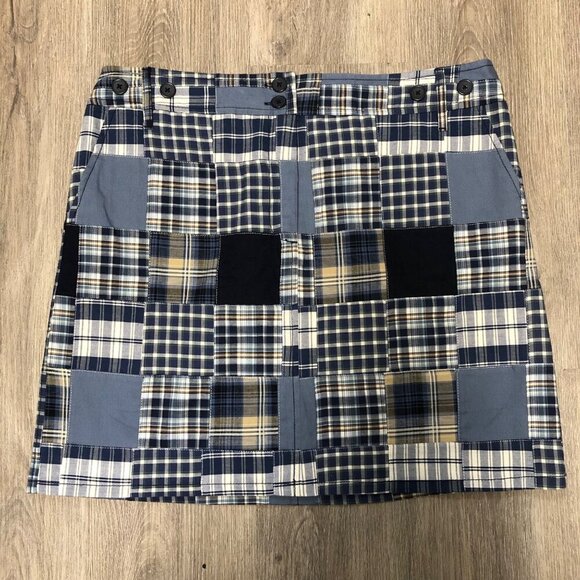 LOFT Dresses & Skirts - Loft Madras Plaid Skirt Women’s Size 12 Blue White Preppy Patchwork 100% Cotton